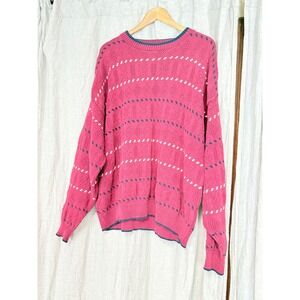 Andhurst Vintage Mens Brick Red Cotton Knit Geometric‎ Sweater XL Made in USA